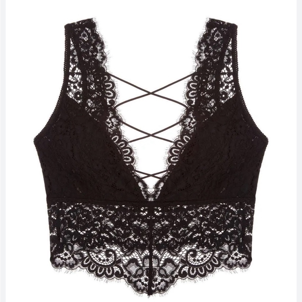 Free People Black Lace Crisscross Back Better Luck Brami Size M